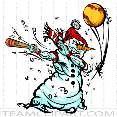 Snowman Hitting Softball Logo